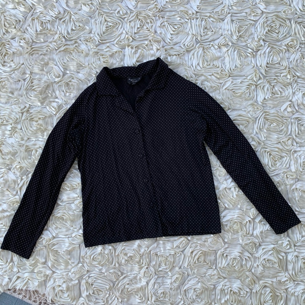 Last call! AGNES B. Soft Stretch Knit Polka Dot Button Down